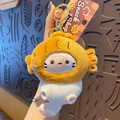 Porte-clés chat en peluche mignon portant un chapeau crevette avec fermoir doré - Pendentif Authentique Coco Cat Snack House Series - Style Taiyaki