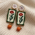 2604102 Floral Oil Painting Style Earrings