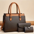 Detailed 3-piece luxury handbag set featuring a tote, wallet, and key pouch in plaid design - 28*13*23 / Coffee & Mustard Yellow