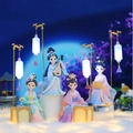Chinese style cute girl figurines set in pastel colors showing ancient talent poses - Four Arts Set (1060-37)