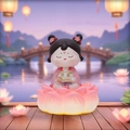 Cute Chinese Hanfu girl figurine sitting on a glowing lotus base with book - Luminous Lotus Base Lady - Book