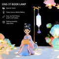 Cute resin Hanfu girl figurine reading by a hanging lantern lamp for home decor - Reading Under Lamp (1060-37)