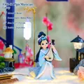 Ancient style girl figurine playing pipa in blue dress with light, resin craft 23cm - Playing Zither Under Lamp (1060-37)