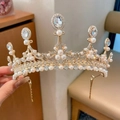 Couronne dorée pour fille avec cristaux cœur et perles blanches pour anniversaire - Style Doré (YY-027)
