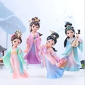 Cute set of 4 Chinese Hanfu girl figurines in pink and blue resin for home decor - Four Beauties Large Set