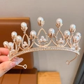 Couronne de princesse or champagne avec perles et strass pour filles et mariages de fleurs - Style Doré (YY-043)