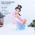 Cute resin Xi Shi girl figurine in blue and pink dress holding a flower basket - Medium Xishi (1060-35)