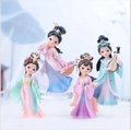 Set of four cute cartoon Hanfu girls figurines in pastel colors with traditional props - Four Beauties Medium Set