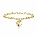 Minimalist gold link chain bracelet with a polished heart charm and lobster clasp - Gold Cable Link Heart Style