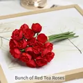 Detailed view of a vibrant red artificial tea rose bouquet for decoration - One Bundle Tea Roses / Red