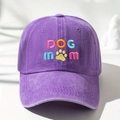 Purple washed cotton baseball cap with colorful DOG MOM embroidery and paw print - One Size / Light Purple