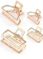 Golden metal butterfly hair claw clip set in half-round and rectangular designs - Geometric Frame Combination Set / Set / Gold