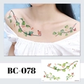 BC-078 colorful floral tattoo sticker with green vines and orange flowers for women - BC-078 (Floral Tattoo Sticker)