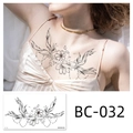 Temporary tattoo with two goldfish and floral motifs in black and white, model BC-032 - Goldfish Floral Style(BC-032) / 240x138mm