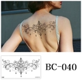 BC-040 black mandala floral temporary tattoo sticker with symmetrical flower and leaf pattern - Symmetrical Floral Style(BC-040) / 240x138mm