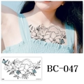 Colorful floral temporary tattoo featuring a sleeping fox and blue butterflies, style BC-047 - Fox Floral Style(BC-047) / 240x138mm