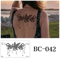 Floral vine temporary tattoo with black leaves and starry tassel charms, item BC-042 - Plant Leaves Style(BC-042) / 240x138mm