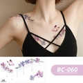 Floral butterfly temporary tattoo BC-060 with purple flowers for collarbone and shoulder - BC-060 (Floral Tattoo Sticker)