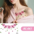 Pink floral temporary tattoo BC-061 with bead string detail for collarbone and chest - BC-061 (Floral Tattoo Sticker)
