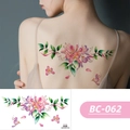 Floral temporary tattoo BC-062 with pink blossoms and green leaves for back and shoulders - BC-062 (Floral Tattoo Sticker)