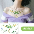 BC-063 green butterfly and vine floral temporary tattoo sticker for women's collarbone - BC-063 (Floral Tattoo Sticker)