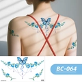 Blue butterfly floral temporary tattoo BC-064 with elegant pendant jewelry patterns - BC-064 (Floral Tattoo Sticker)