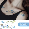 Temporary tattoo with blue watercolor flowers and butterfly patterns on skin and sheet - BC-066 (Floral Tattoo Sticker)