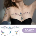Temporary hummingbird tattoo sticker BC-067 with purple flowers for collarbone - BC-067 (Floral Tattoo Sticker)