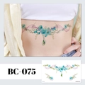 Floral temporary tattoo sticker with pink ribbons and peacock feathers, model BC-075 - BC-075 (Floral Tattoo Sticker)