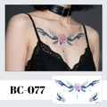 Pink flower and blue feather temporary tattoo sticker with colorful bead chains - BC-077 (Floral Tattoo Sticker)