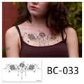 BC-033 temporary tattoo featuring symmetrical black heart and floral chain design on chest - Heart Floral Style(BC-033) / 240x138mm