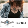 Black lace mandala chest tattoo with blue gem detail for women and girls - Mandala Lace Style(BC-041) / 240x138mm