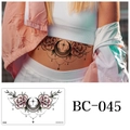Mandala temporary tattoo with crescent moon and pink flowers for waist and body art - Mandala Crescent Style(BC-045) / 240x138mm
