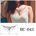 Blue heart and white wing temporary tattoo with mandala chain for women breast or chest - Heart Wings Style(BC-043) / 240x138mm