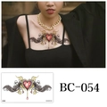 Temporary tattoo for chest with red heart gem, black feathers and gold filigree style - Gothic Heart Style(BC-054) / 240x138mm