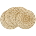 Set of 4 round placemats featuring intricate golden mandala patterns on white fabric - Gold Brown Symmetrical Mandala (DCP1-1)