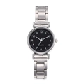 Minimalist women's quartz watch with black dial and silver link bracelet - Silver Band Black Dial