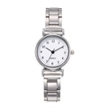 Minimalist vintage style silver quartz wrist watch for women with white dial and numerals - Silver White Face