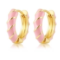 Pendientes de aro en espiral con esmalte rosa y baño de oro para mujer en pareja - Rosa (DLE217-KC)