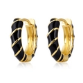 Chic gold-plated hoop earrings with black enamel spiral stripes in a variant design - Black (DLE217-KE)