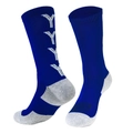 Mid-cut anti-slip soccer socks in royal blue and gray with white Y-pattern accents - Anti-slip Grips / Royal Blue