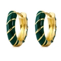 Chic gold-plated hoop earrings featuring dark green enamel in a spiral texture design - Green (DLE217-KF)