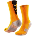 Mid-calf non-slip sports football socks in bright yellow with grey cushioning and grip - Orange Black