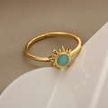 Anello vintage a girasole dorato con opale blu e fascia regolabile stile retrò - Aperto Regolabile / Oro