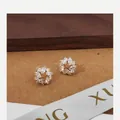 Elegant gold flower stud earrings featuring white marquise-cut crystal petals - Floral Wreath Marquise Rhinestone (No. 5) / Gold