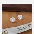 Elegant gold hexagon halo stud earrings with white crystal cluster and geometric double rim - Hexagon Cluster Stud Earrings (Size 20) / Gold