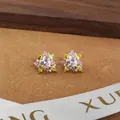 Floral heart gold earrings with pink and yellow stones and a central white crystal - Butterfly 18K Gold Hoop / Gold