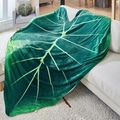 Creative leaf-shaped green flannel blanket with realistic leaf veins on beige sofa - Alocasia Deep Green Leaf Style 2 (Style 2) / 100x150cm