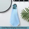 Blue coral velvet hanging towel with cute dinosaur plush design for bathroom - Dinosaur Style / Blue