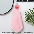 Pink coral fleece hanging hand towel with cute watermelon design for home use - Watermelon Style / Pink